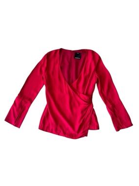 C/MEO Collective Red Blouse Split Sleeve V Neck Size Small Zip Back